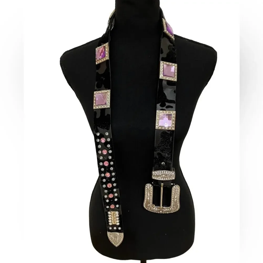 Black and Purple Embellished Belt Length around 45
